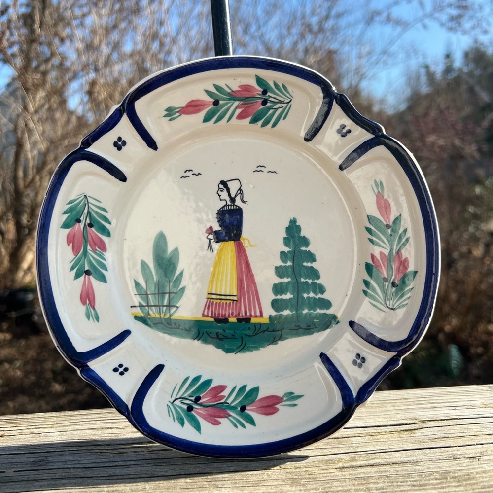Vintage HB Quimper France RG 222 Plate 8” As Is Couple Defects Check Pics